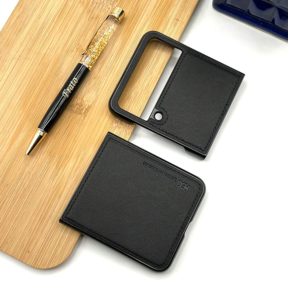 FRATO Flip 4 Collection Black Samsung Z Flip 4 PU Leather Stitch Design Case Cover