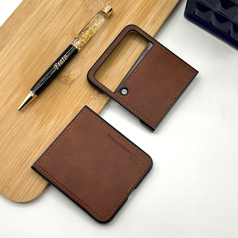 FRATO Flip 4 Collection Brown Samsung Z Flip 4 PU Leather Stitch Design Case Cover