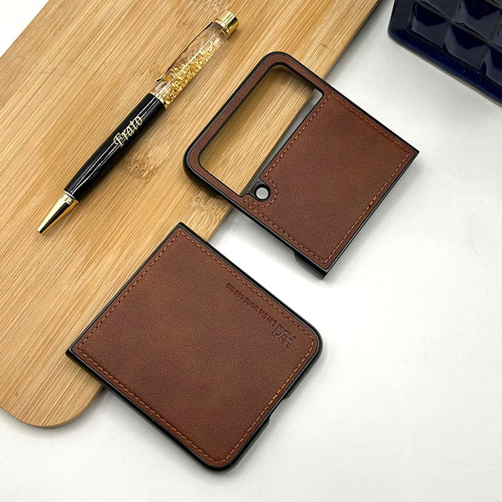 FRATO Flip 4 Collection Brown Samsung Z Flip 4 PU Leather Stitch Design Case Cover