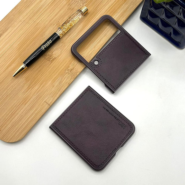 FRATO Flip 4 Collection Deep Purple Samsung Z Flip 4 PU Leather Stitch Design Case Cover