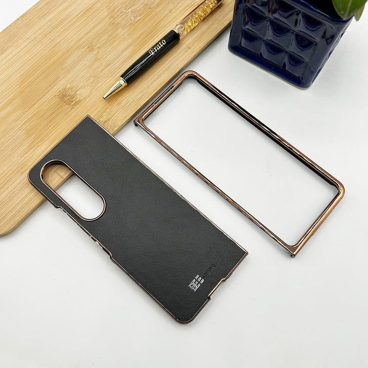 FRATO Fold 4 Collections Black Samsung Z Fold 4 PU Leather Chrome Plated Side Case Cover
