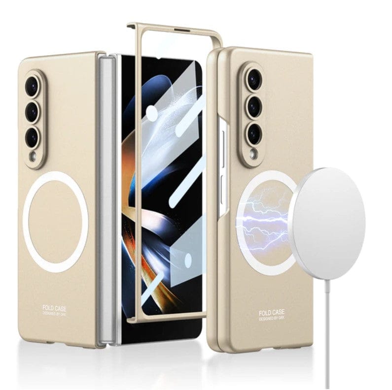 FRATO Fold 4 Collections Gold Samsung Galaxy Z Fold 4 Ultra Thin Magsafe Wireless Charging Matte And Glass Case