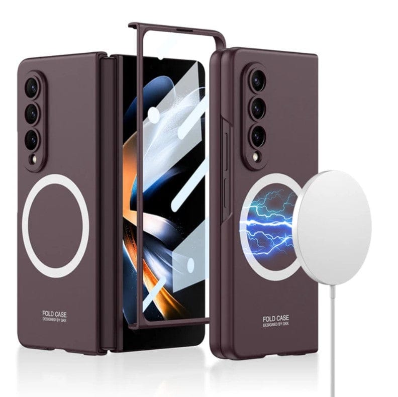 FRATO Fold 4 Collections Maroon Samsung Galaxy Z Fold 4 Ultra Thin Magsafe Wireless Charging Matte And Glass Case