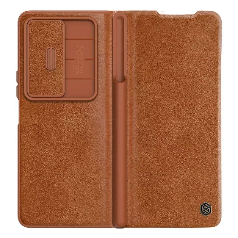 FRATO Fold 4 Collections Nillkin Samsung Galaxy Z Fold 4 5G Qin Pro Leather Flip Cover ( Brown )