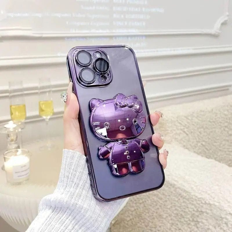 FRATO iPhone Trending iPhone 14 Pro max / Without Shimmer iPhone Cartoon Kitty Glitter Camera Protection Case Cover ( Purple )