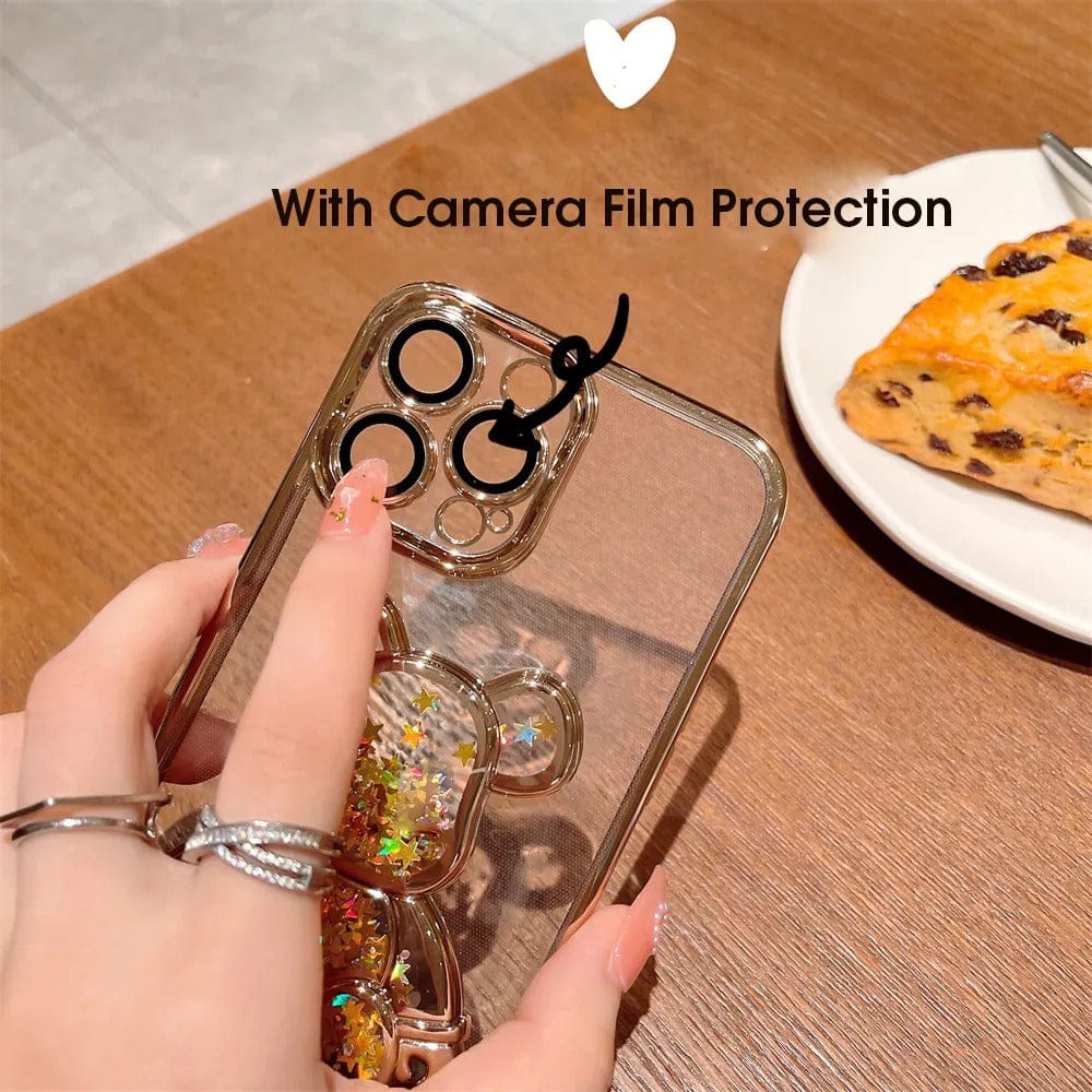 FRATO iPhone Trending iPhone Cartoon Bear Glitter Case Cover ( Purple )