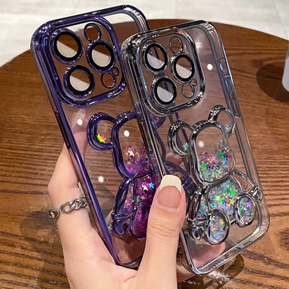 FRATO iPhone Trending iPhone Cartoon Bear Glitter Case Cover ( Purple )