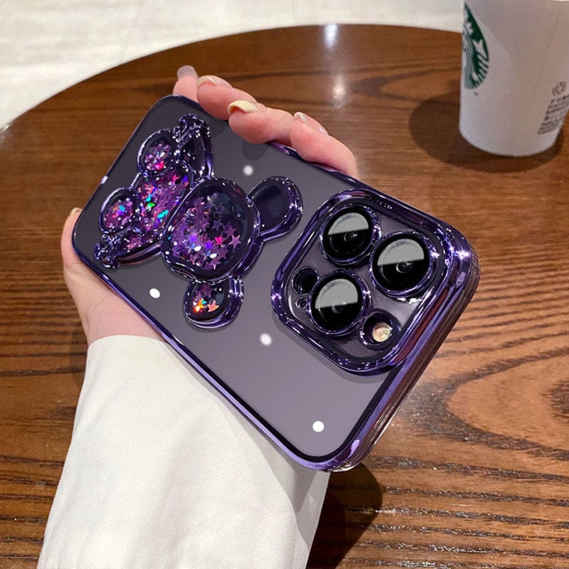 FRATO iPhone Trending iPhone Cartoon Bear Glitter Case Cover ( Purple )