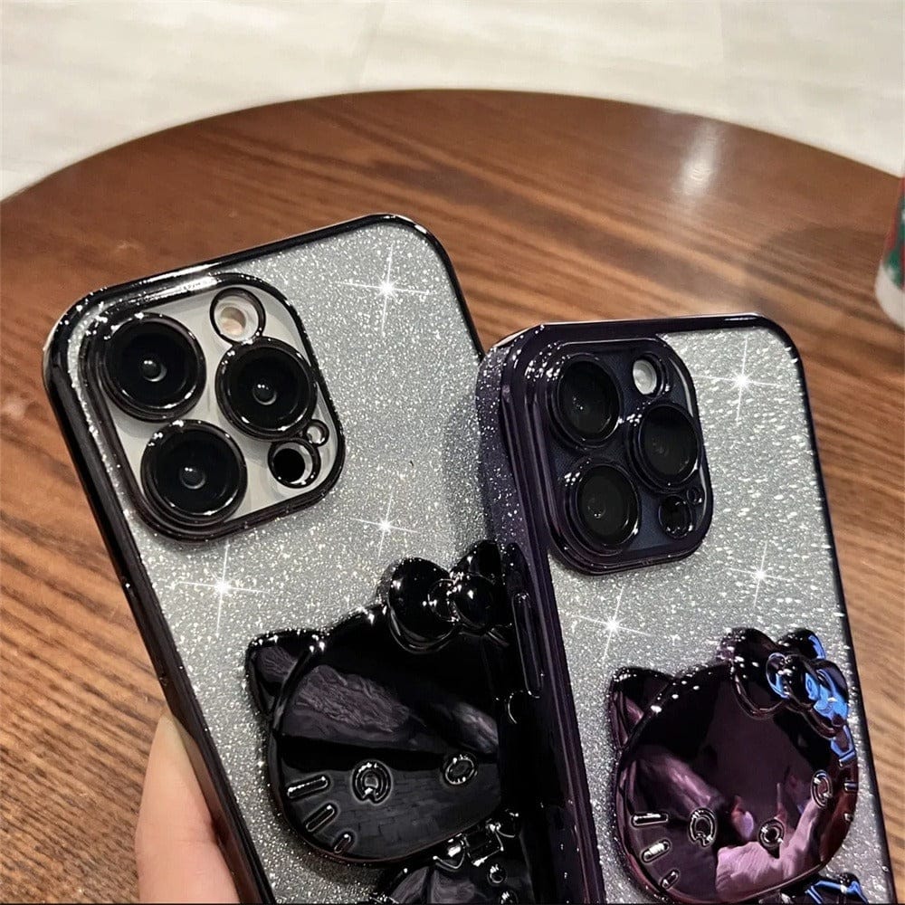 FRATO iPhone Trending iPhone Cartoon Kitty Glitter Camera Protection Case Cover ( Purple )