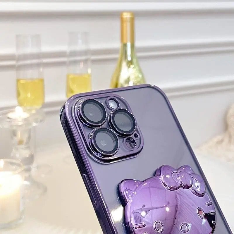 FRATO iPhone Trending iPhone Cartoon Kitty Glitter Camera Protection Case Cover ( Purple )