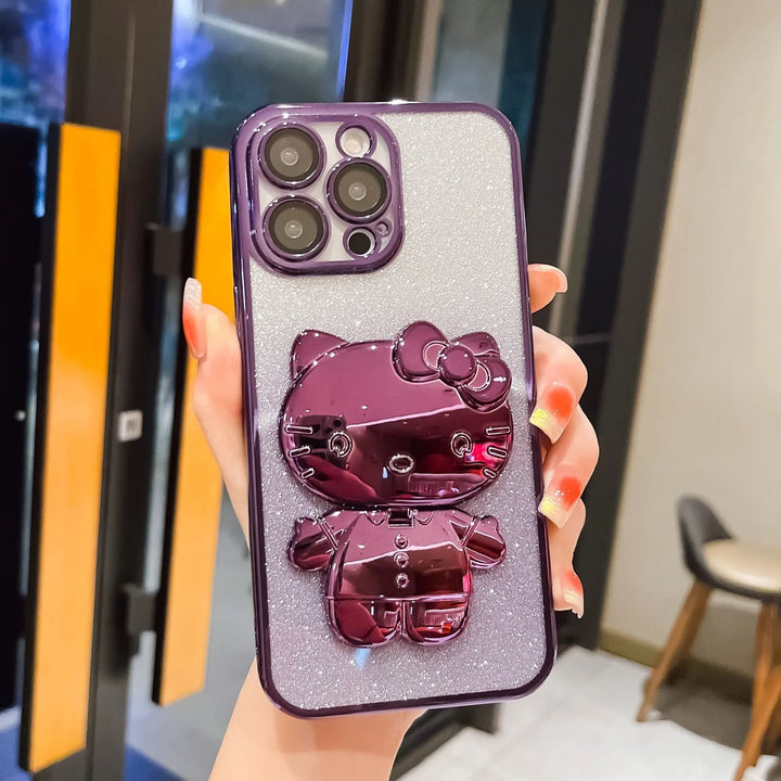 FRATO iPhone Trending iPhone Cartoon Kitty Glitter Camera Protection Case Cover ( Purple )