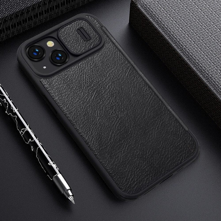 FRATO luxury Case iPhone 13 Camera Protection QIN Leather Flip Case Black