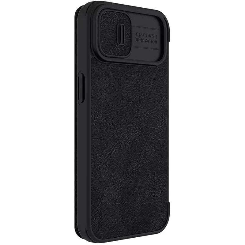FRATO luxury Case iPhone 14 Camera Protection QIN Leather Flip Case Black