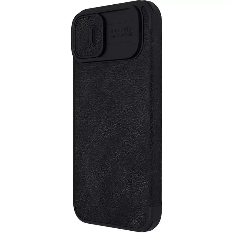 FRATO luxury Case iPhone 14 Camera Protection QIN Leather Flip Case Black