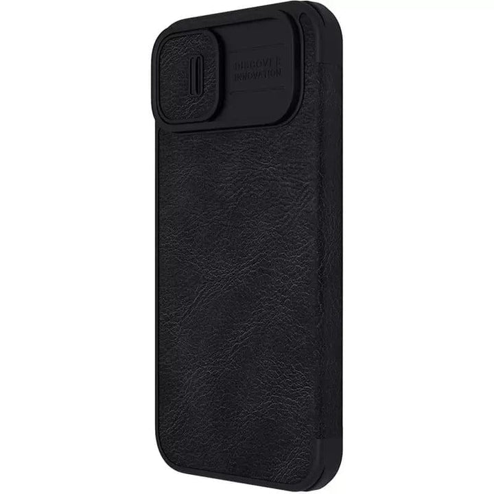 FRATO luxury Case iPhone 14 Camera Protection QIN Leather Flip Case Black