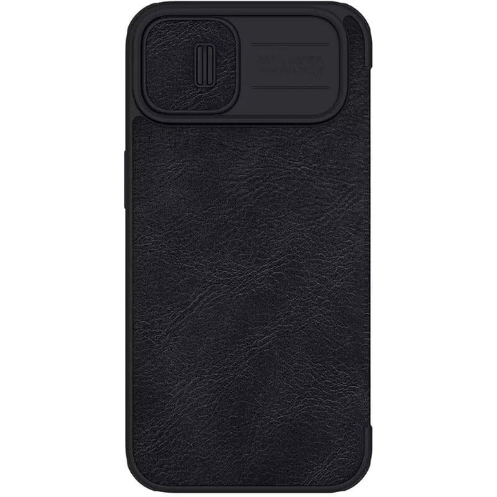 FRATO luxury Case iPhone 14 Camera Protection QIN Leather Flip Case Black