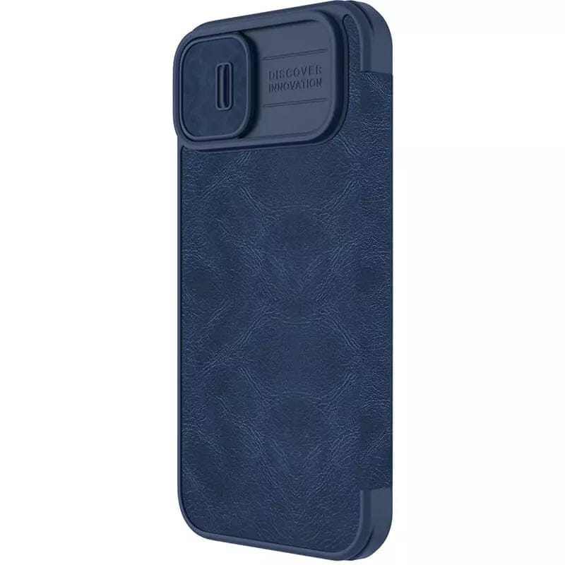 FRATO luxury Case iPhone 14 Camera Protection QIN Leather Flip Case Blue