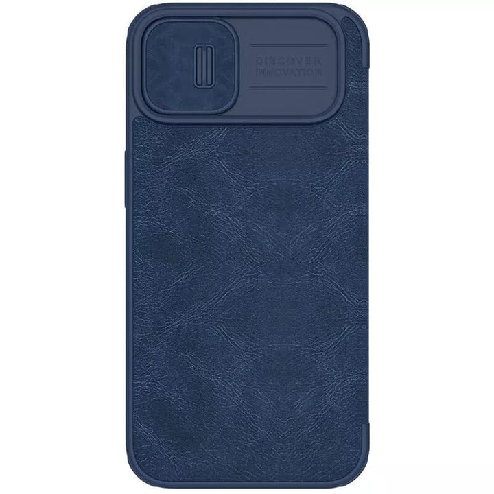 FRATO luxury Case iPhone 14 Camera Protection QIN Leather Flip Case Blue