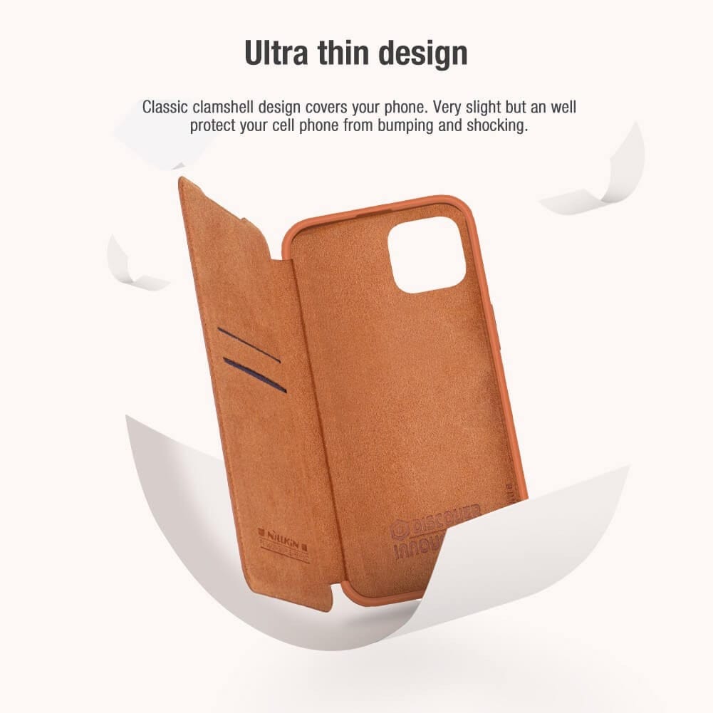 FRATO luxury Case iPhone 14 Camera Protection QIN Leather Flip Case Brown
