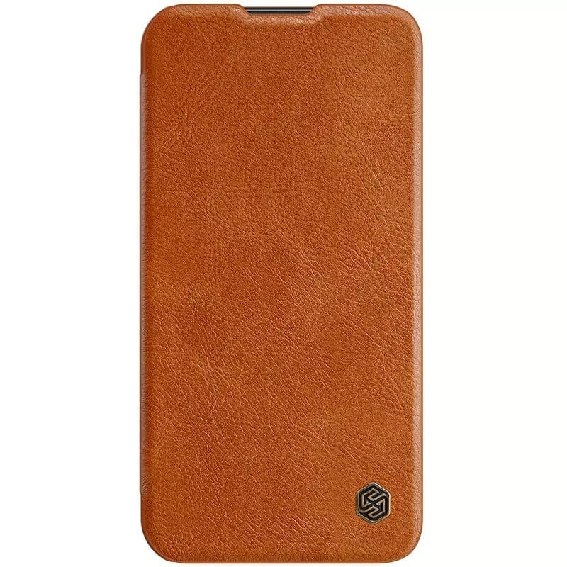 FRATO luxury Case iPhone 14 Camera Protection QIN Leather Flip Case Brown