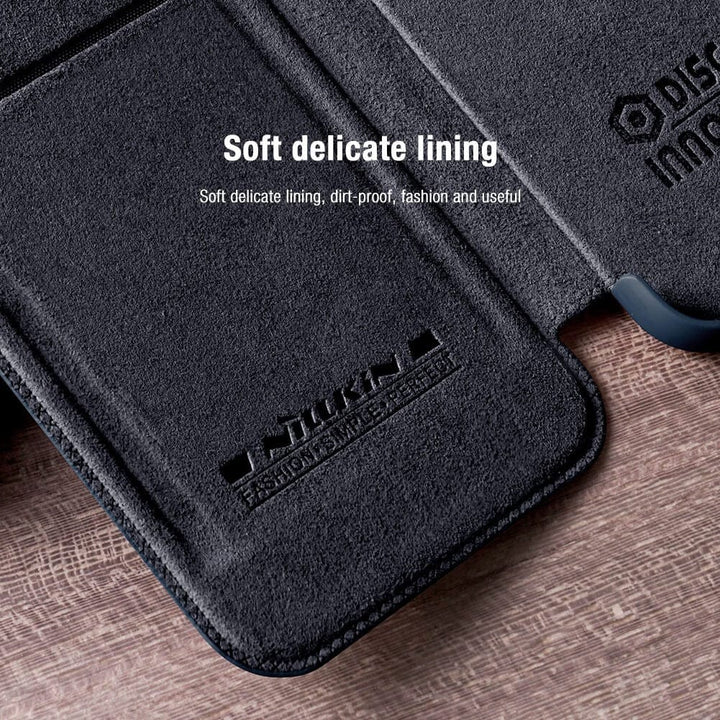 FRATO luxury Case iPhone 14 Pro Camera Protection QIN Leather Flip Case Black