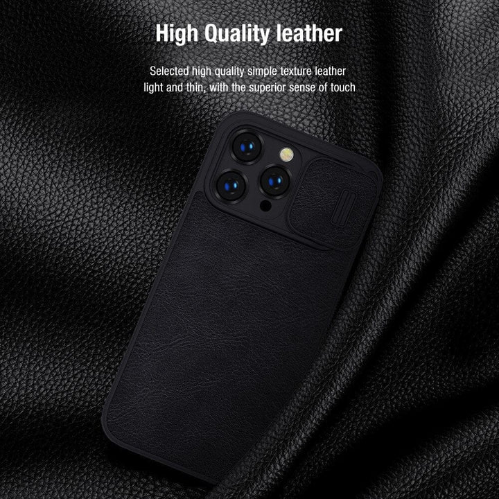 FRATO luxury Case iPhone 14 Pro Camera Protection QIN Leather Flip Case Black