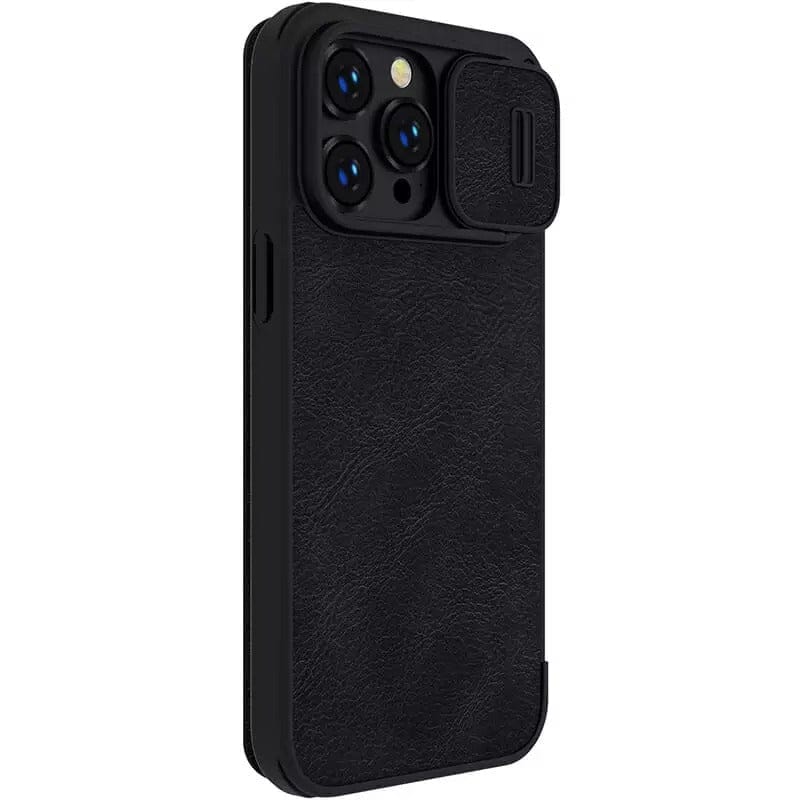 FRATO luxury Case iPhone 14 Pro Camera Protection QIN Leather Flip Case Black