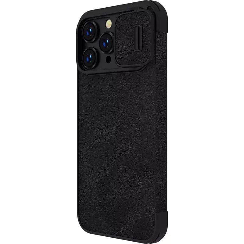 FRATO luxury Case iPhone 14 Pro Camera Protection QIN Leather Flip Case Black