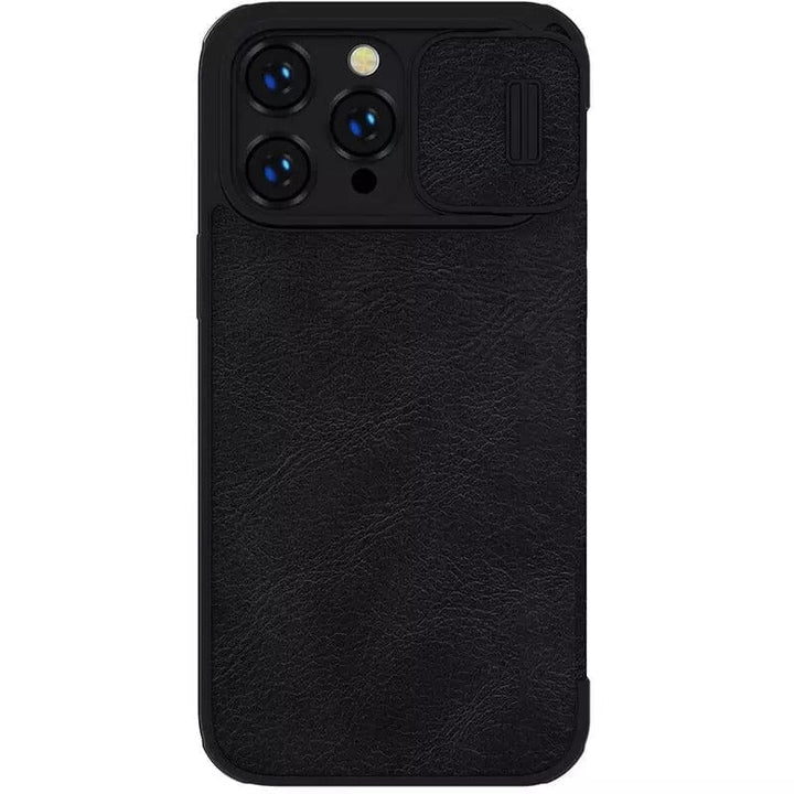 FRATO luxury Case iPhone 14 Pro Camera Protection QIN Leather Flip Case Black