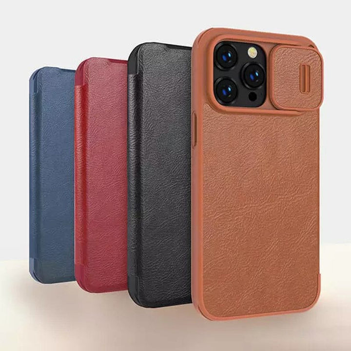 FRATO luxury Case iPhone 14 Pro Camera Protection QIN Leather Flip Case Blue