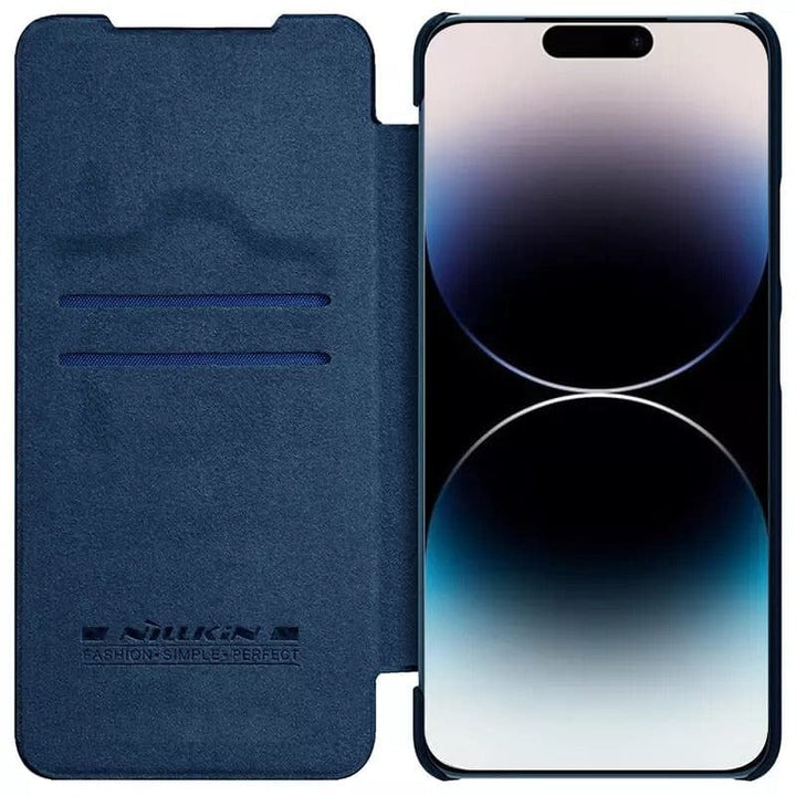 FRATO luxury Case iPhone 14 Pro Camera Protection QIN Leather Flip Case Blue