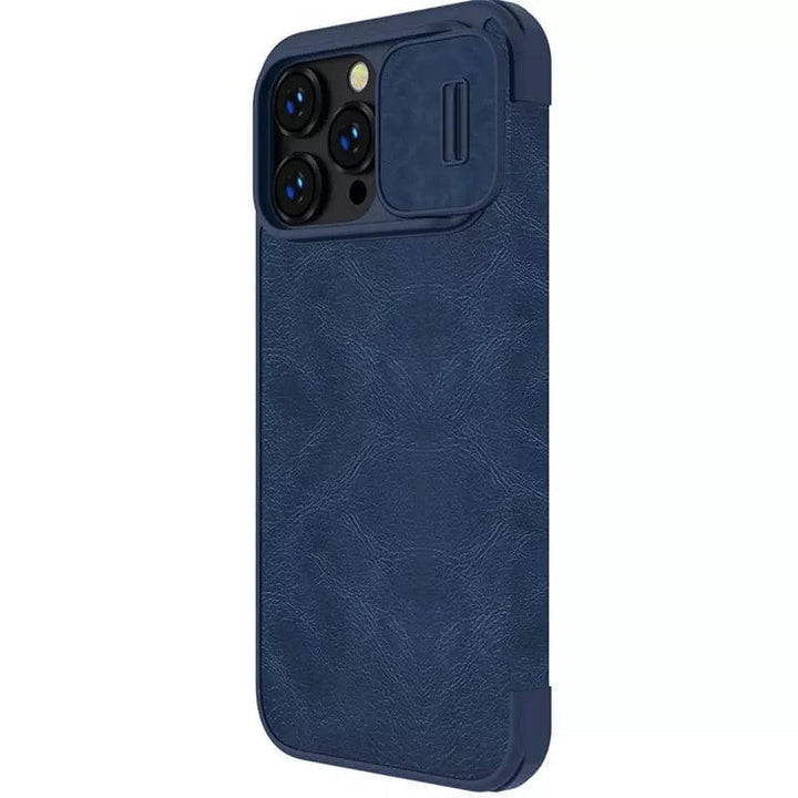 FRATO luxury Case iPhone 14 Pro Camera Protection QIN Leather Flip Case Blue