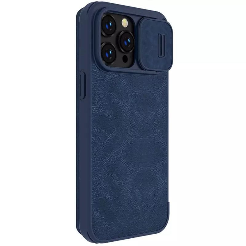 FRATO luxury Case iPhone 14 Pro Camera Protection QIN Leather Flip Case Blue