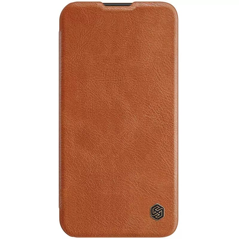 FRATO luxury Case iPhone 14 Pro Camera Protection QIN Leather Flip Case Brown