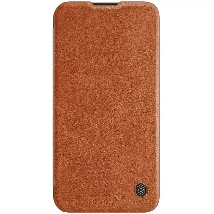 FRATO luxury Case iPhone 14 Pro Camera Protection QIN Leather Flip Case Brown