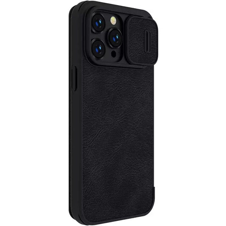 FRATO luxury Case iPhone 14 Pro Max Camera Protection QIN Leather Flip Case Black