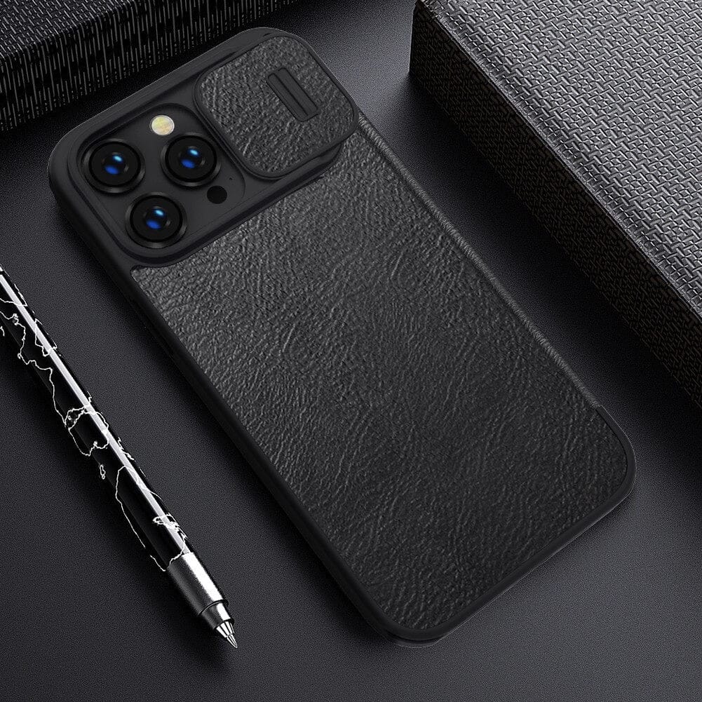 FRATO luxury Case iPhone 14 Pro Max Camera Protection QIN Leather Flip Case Black