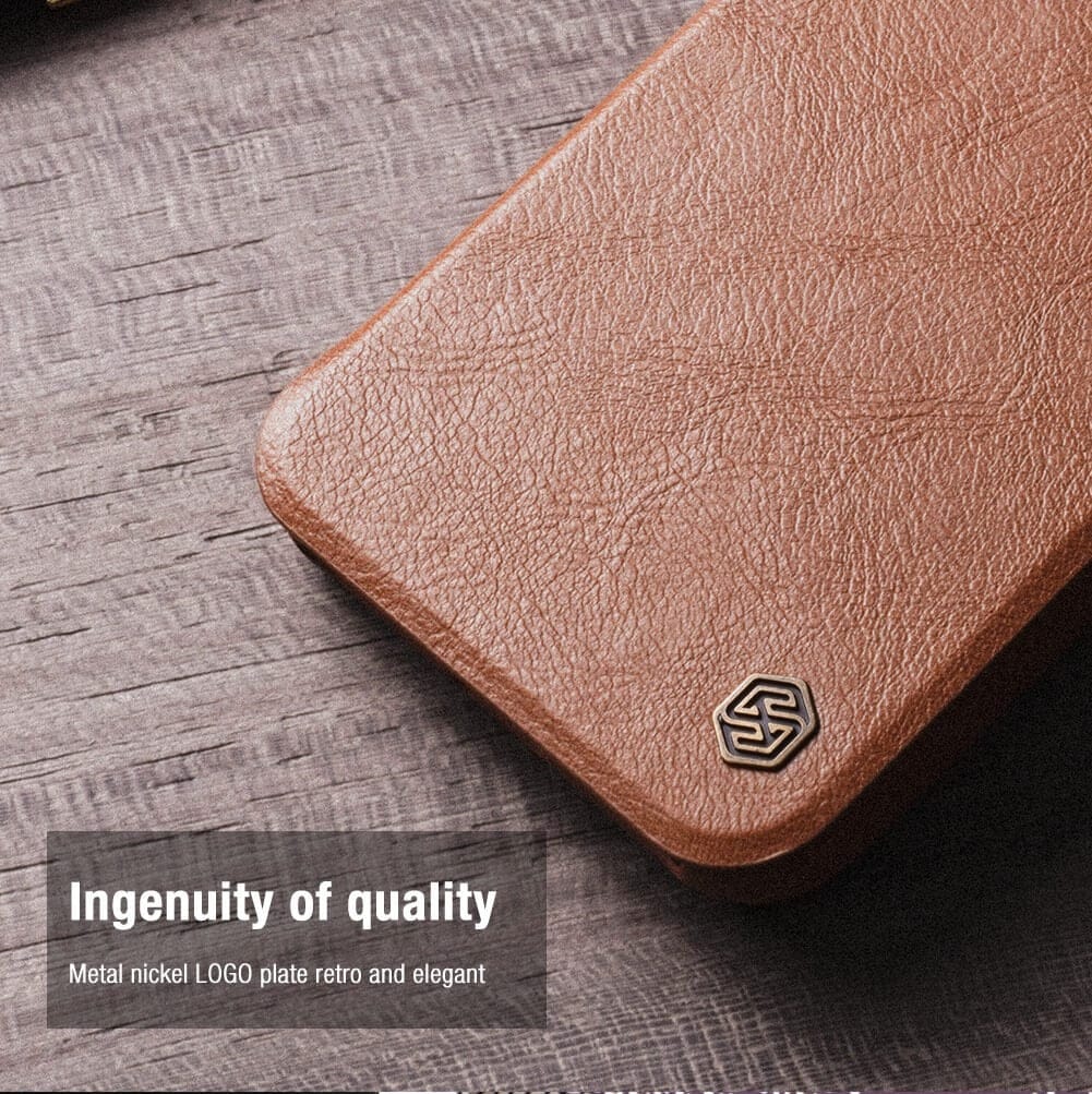 FRATO luxury Case iPhone 14 Pro Max Camera Protection QIN Leather Flip Case Brown