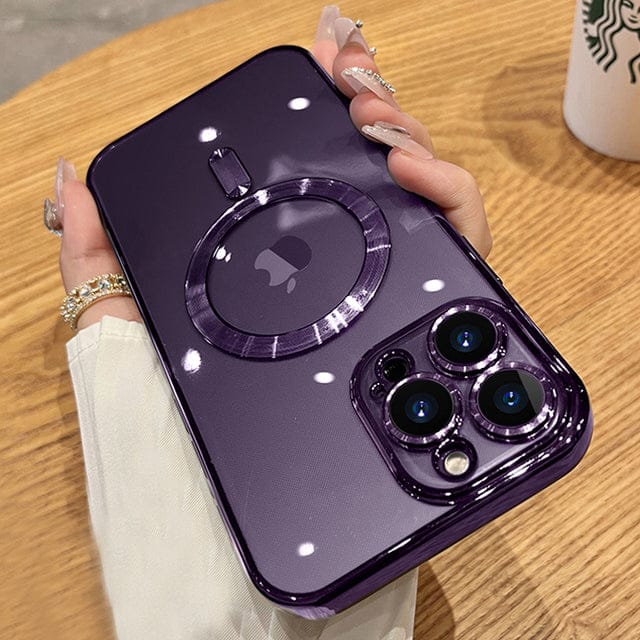FRATO luxury Case iPhone 14 Pro Max iPhone Magsafe Transparent iPhone Purple Case With Lens Protector