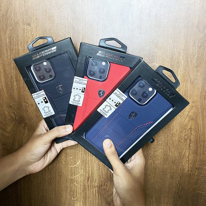 FRATO luxury Case iPhone Ferrari Sports Car Logo Side Stitch Leather Cover Blue