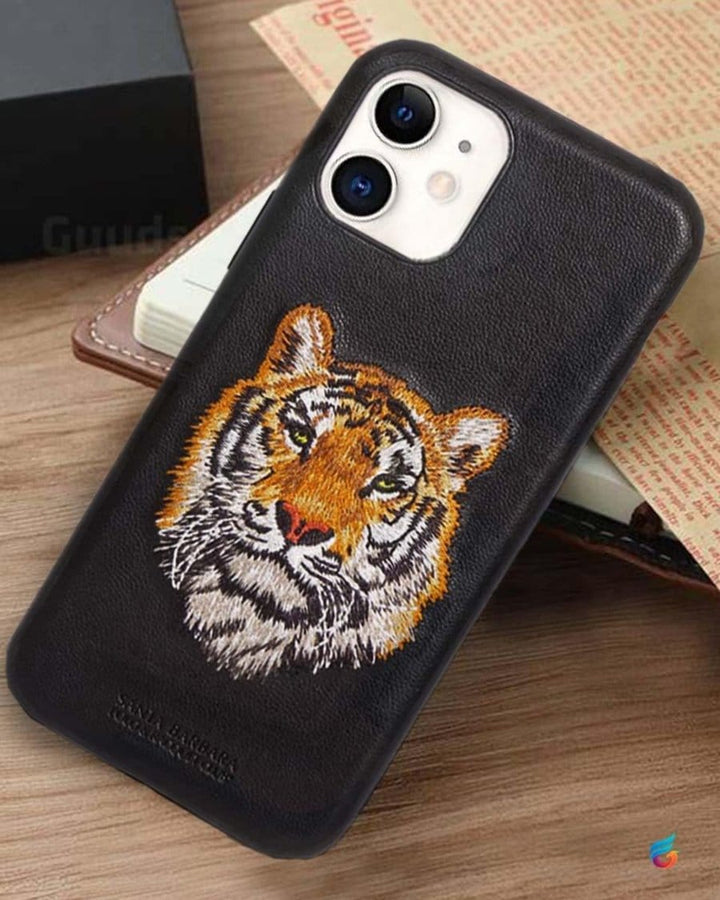 FRATO luxury Case iPhone Luxury Santa Barbara Leather Savana Series Tiger Back Cover