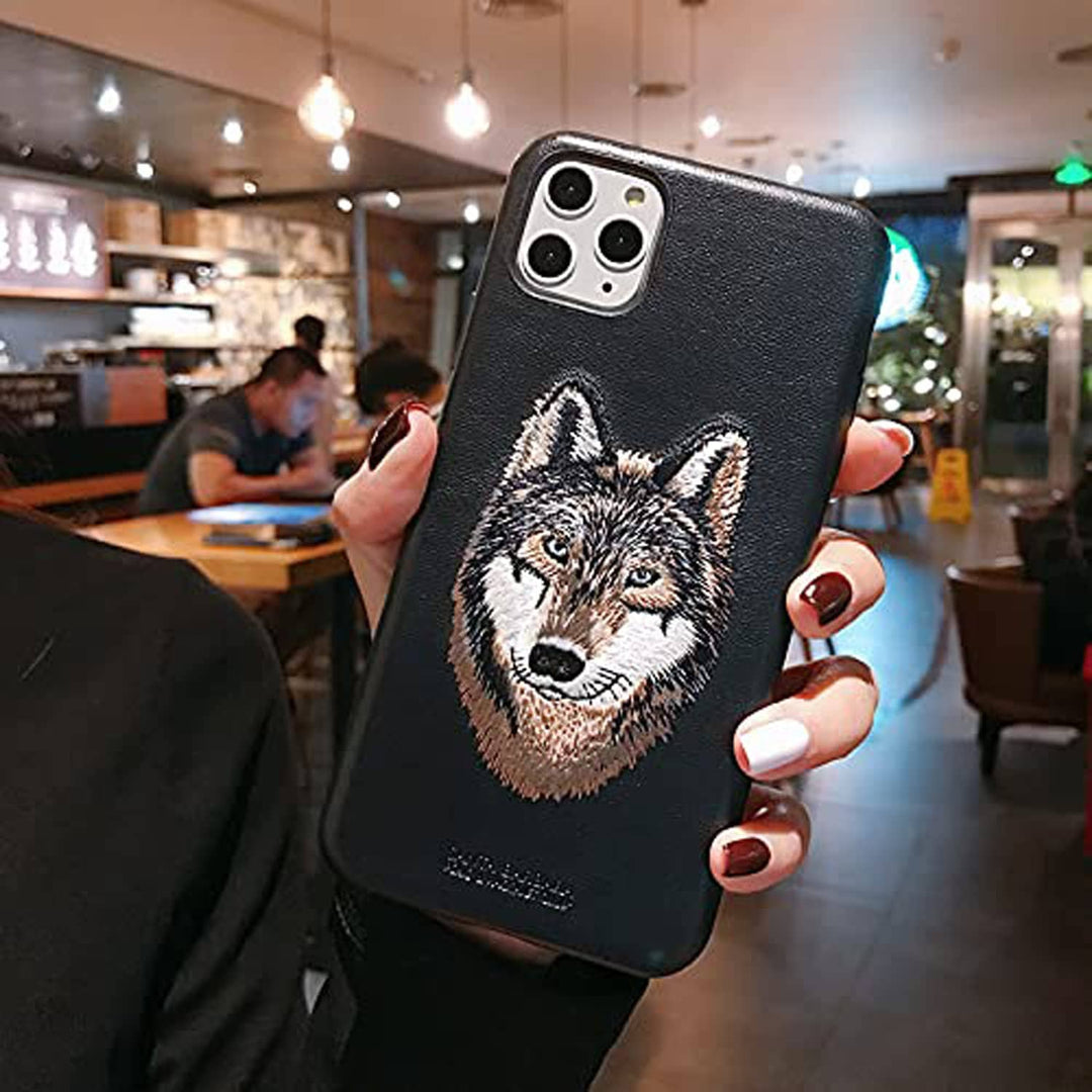 FRATO luxury Case iPhone Luxury Santa Barbara Leather Savana Series Wolf Back Cover