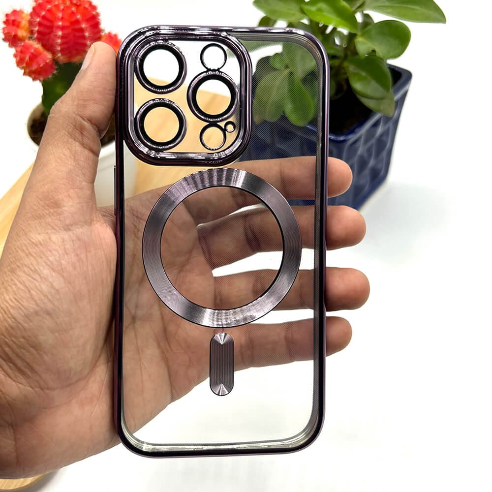 FRATO luxury Case iPhone Magsafe Transparent iPhone Purple Case With Lens Protector
