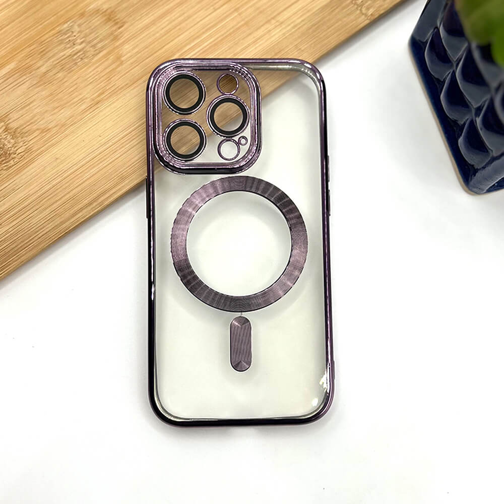 FRATO luxury Case iPhone Magsafe Transparent iPhone Purple Case With Lens Protector