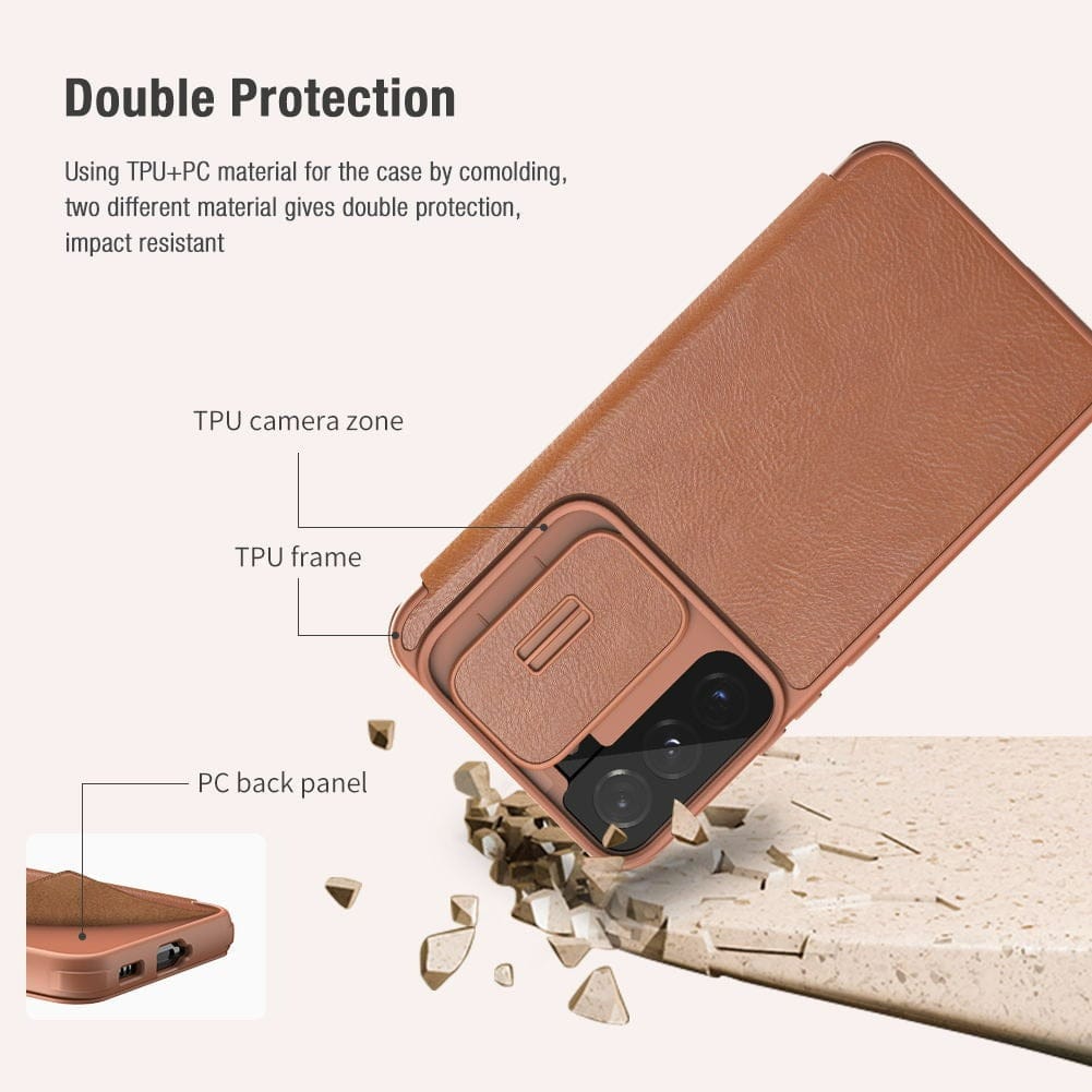 FRATO No Advertising Galaxy S22 Series Camera Protection QIN Leather Flip Case