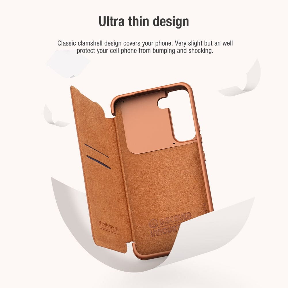 FRATO No Advertising Galaxy S22 Series Camera Protection QIN Leather Flip Case