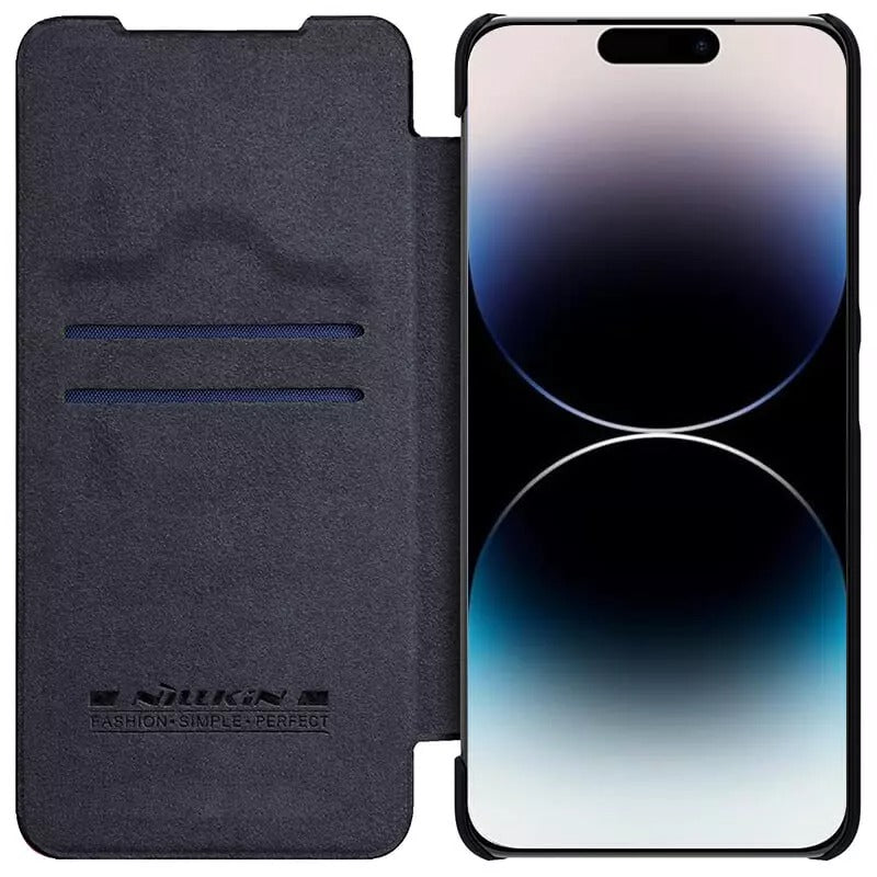 iPhone 14 Pro Camera Protection QIN Leather Flip Case Black