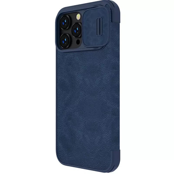 iPhone 14 Pro Camera Protection QIN Leather Flip Case Blue