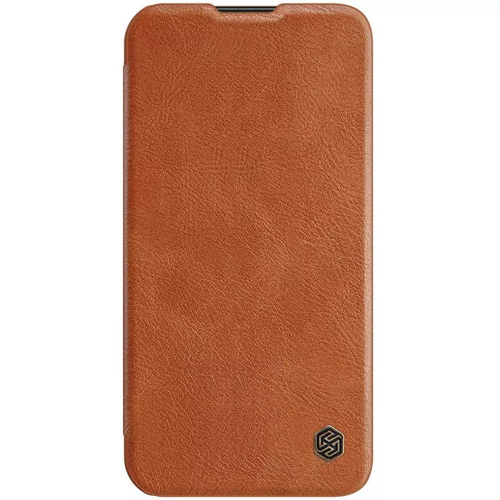 iPhone 15 Pro Camera Protection QIN Leather Flip Case Brown