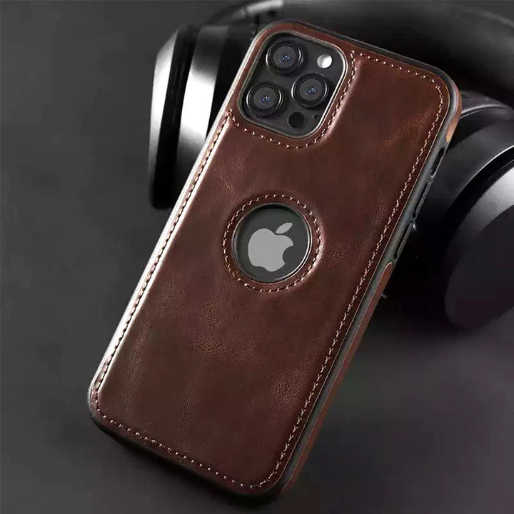 iPhone Luxury Full Leather Logo Cut Back Cover